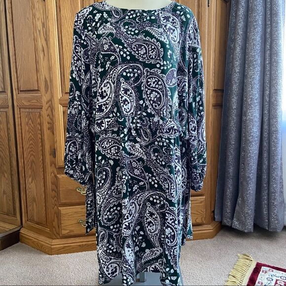 Eloquii Easy Paisley Boat Neck Knee Length Rayon Bohemian Floral Dress with Tie - Picture 7 of 12